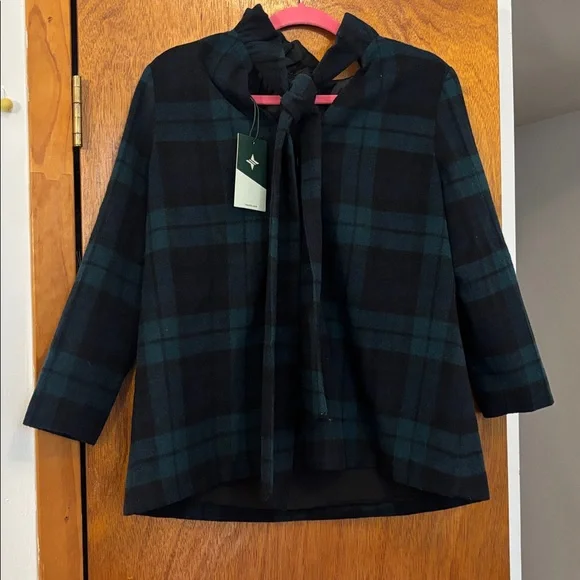 NWT Tuckernuck Blackwatch Plaid Wool Blend 3/4 Sleeve Faye Blouse Extra Small - Picture 2 of 8